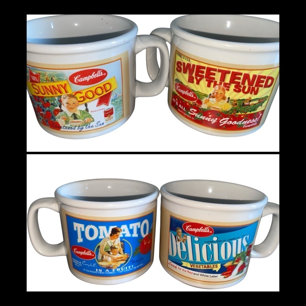2 Vintage Campbell”s Collectible Sunny Good Sweetened By The Sun Soup 16oz Mugs
